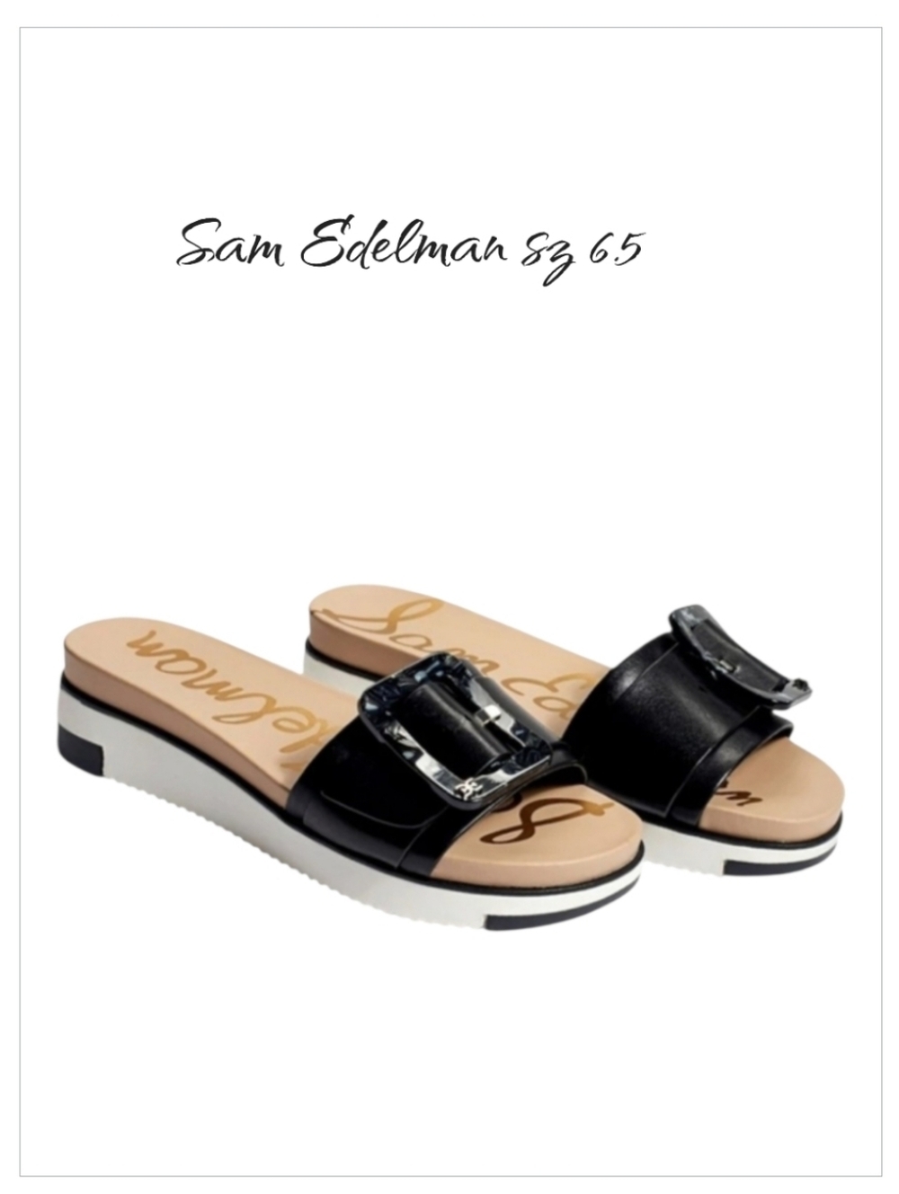 Sam Edelman Ariane Platform Slide Sandal Black Leather Size 6.5